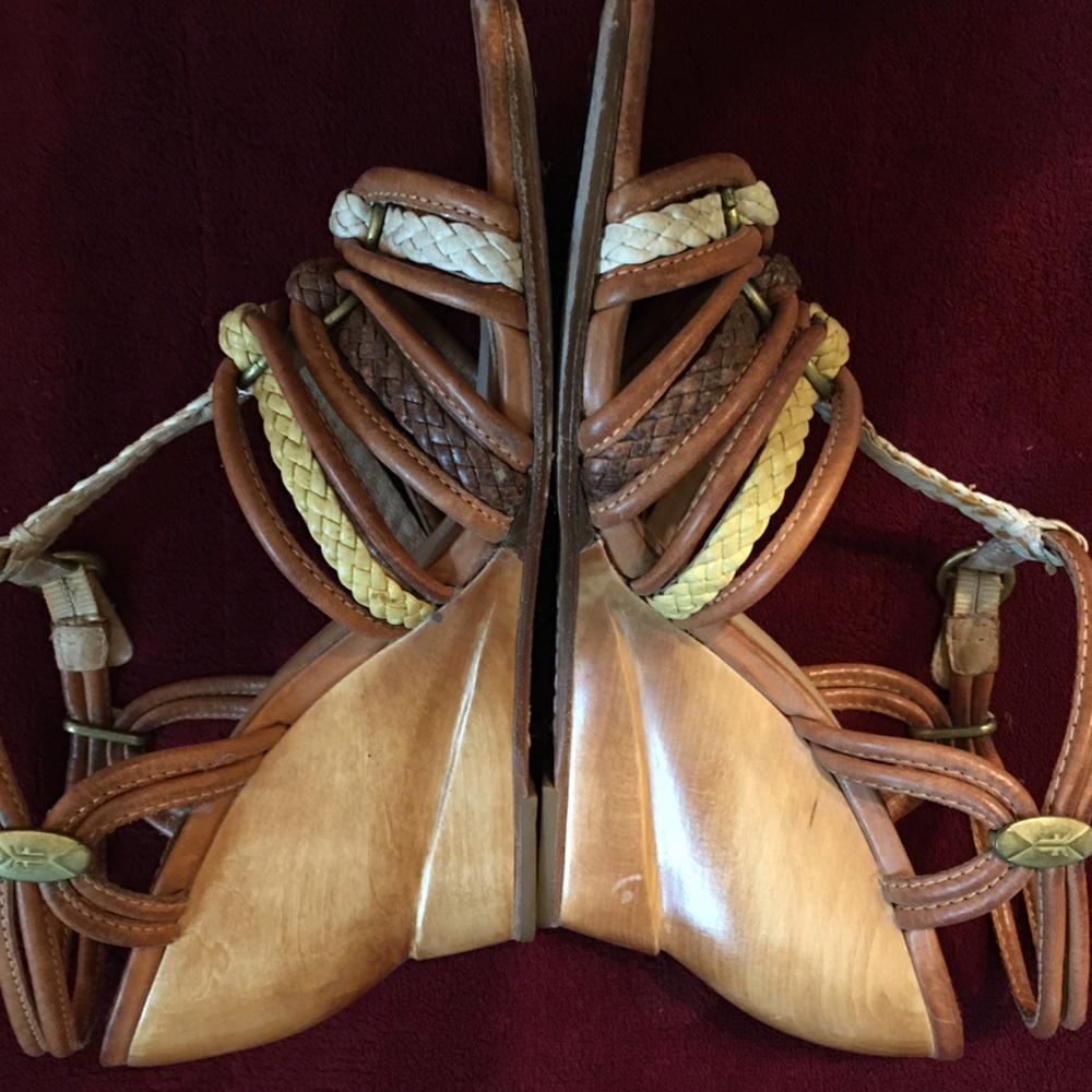 Frye Colette braided leather t-strap heels